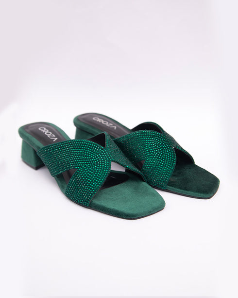 RHEA Crystal Studded Block Heels